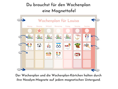 Personalisierter Magnetboard Wochenplan "Erdbeer Haselnuss" für Kinder, 246 Routine Karten, Magnet, Montessori Routineplan Familie Nordstern