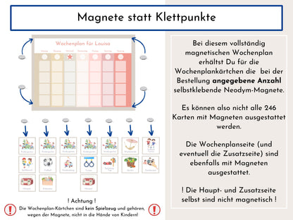 Personalisierter Magnetboard Wochenplan "Erdbeer Haselnuss" für Kinder, 246 Routine Karten, Magnet, Montessori Routineplan Familie Nordstern