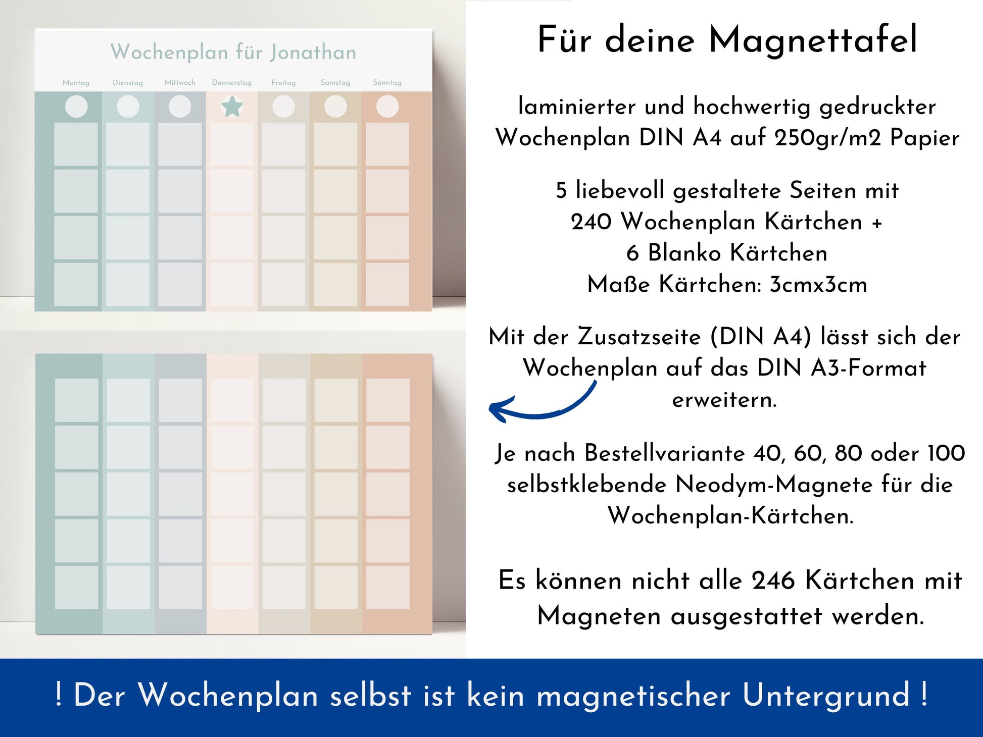 Personalisierter Magnetboard Wochenplan "Salbei Haselnuss" für Kinder, 246 Routine Karten, Magnet, Montessori Routineplan Familie Nordstern