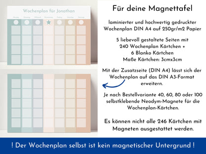 Personalisierter Magnetboard Wochenplan "Salbei Haselnuss" für Kinder, 246 Routine Karten, Magnet, Montessori Routineplan Familie Nordstern