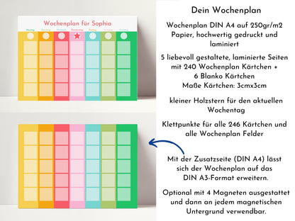 Wochenplan "Frühling" mit Name personalisiert, 246 Routine Karten, laminiert magnetisch Klett, Routineplan für Kinder und Jugendliche