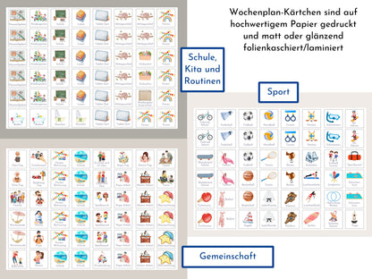 Wochenplan "Frühling" mit Name personalisiert, 246 Routine Karten, laminiert magnetisch Klett, Routineplan für Kinder und Jugendliche