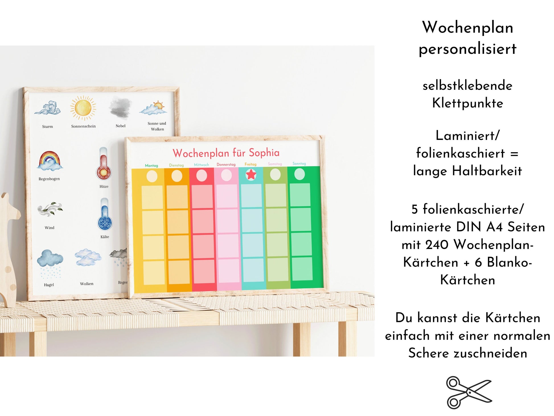 Wochenplan "Frühling" mit Name personalisiert, 246 Routine Karten, laminiert magnetisch Klett, Routineplan für Kinder und Jugendliche