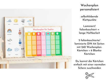 Wochenplan "Frühling" mit Name personalisiert, 246 Routine Karten, laminiert magnetisch Klett, Routineplan für Kinder und Jugendliche