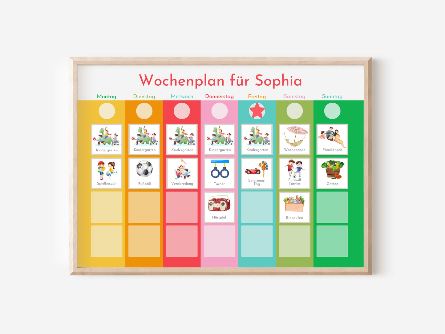 Wochenplan "Frühling" mit Name personalisiert, 246 Routine Karten, laminiert magnetisch Klett, Routineplan für Kinder und Jugendliche