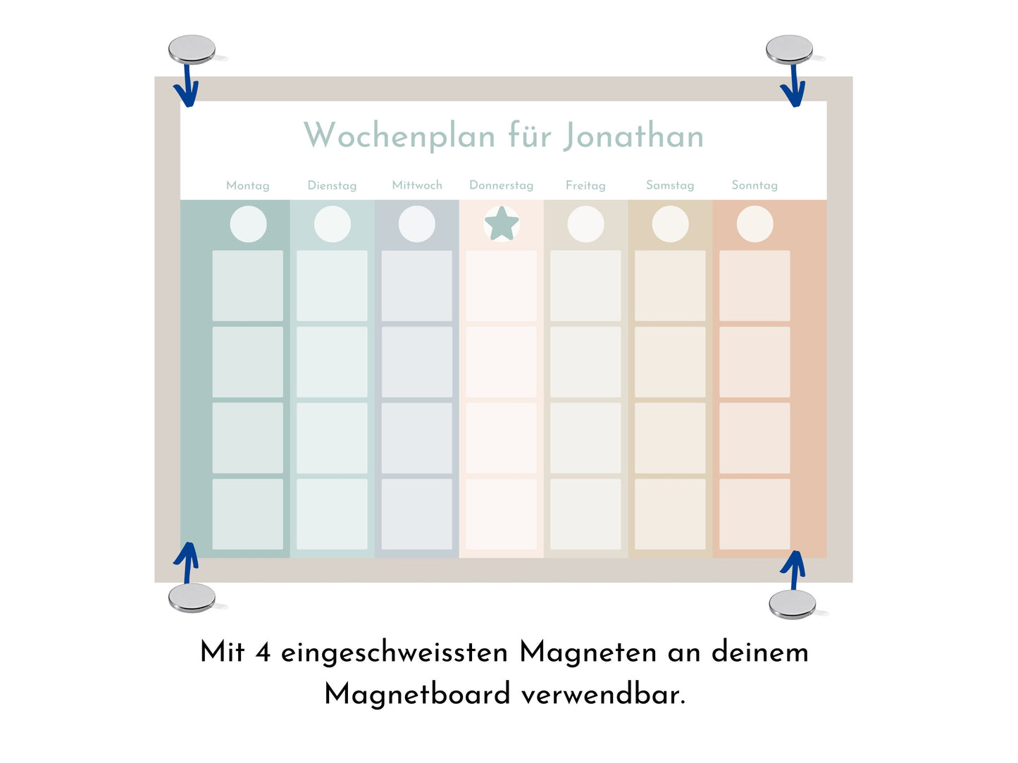 Wochenplan "Salbei und Haselnuss" mit Name personalisiert, 246 Routine Karten, laminiert magnetisch, Routineplan für Kinder und Jugendliche