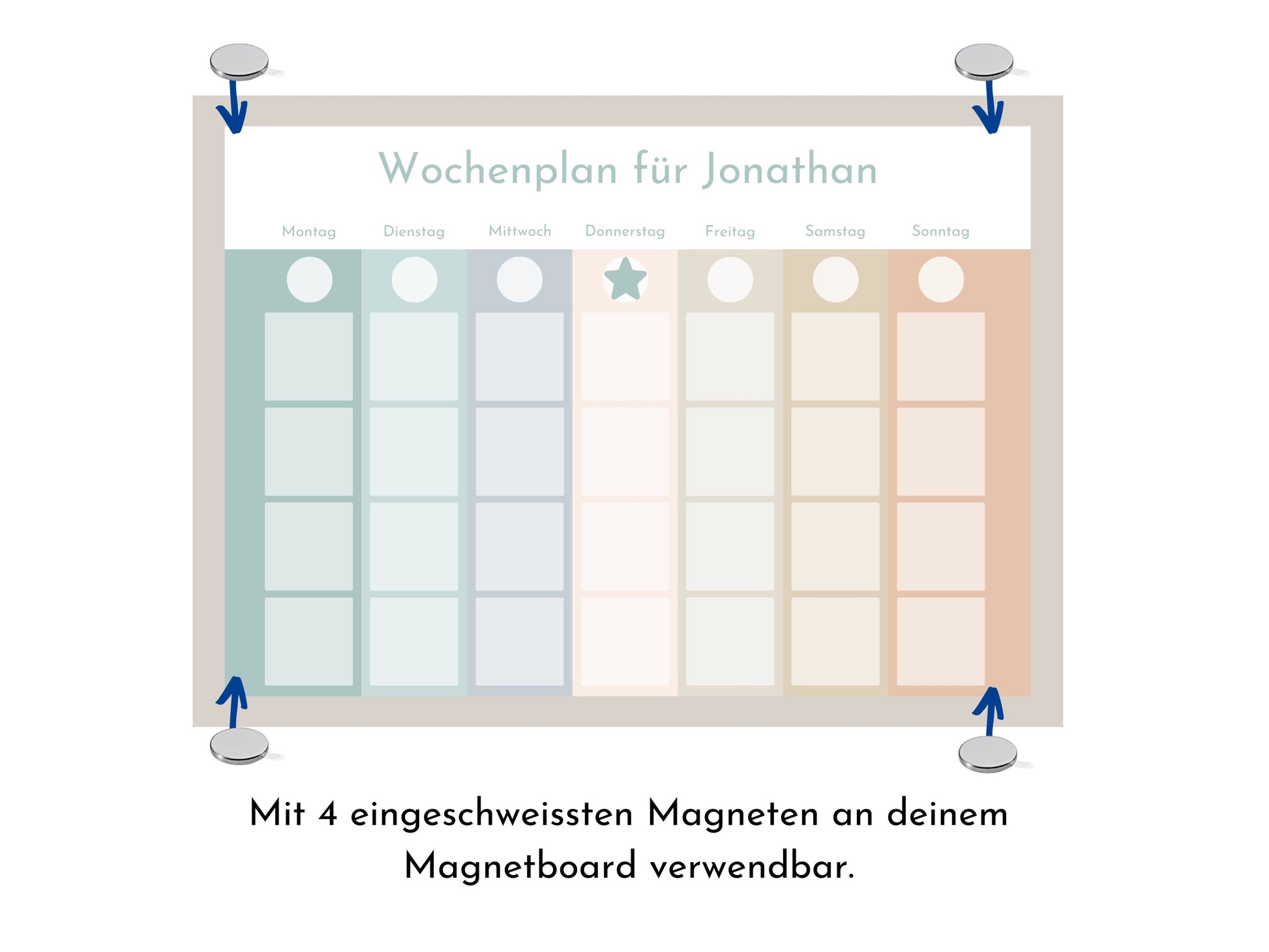 Wochenplan "Salbei und Haselnuss" mit Name personalisiert, 246 Routine Karten, laminiert magnetisch, Routineplan für Kinder und Jugendliche