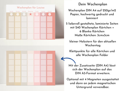 Personalisierter Wochenplan "Erdbeere und Haselnuss", 246 Routine Karten, laminiert magnetisch Klett, Routineplan für Kinder und Jugendliche