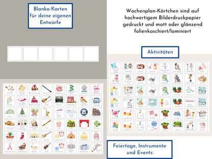 Personalisierter Wochenplan "Erdbeere und Haselnuss", 246 Routine Karten, laminiert magnetisch Klett, Routineplan für Kinder und Jugendliche