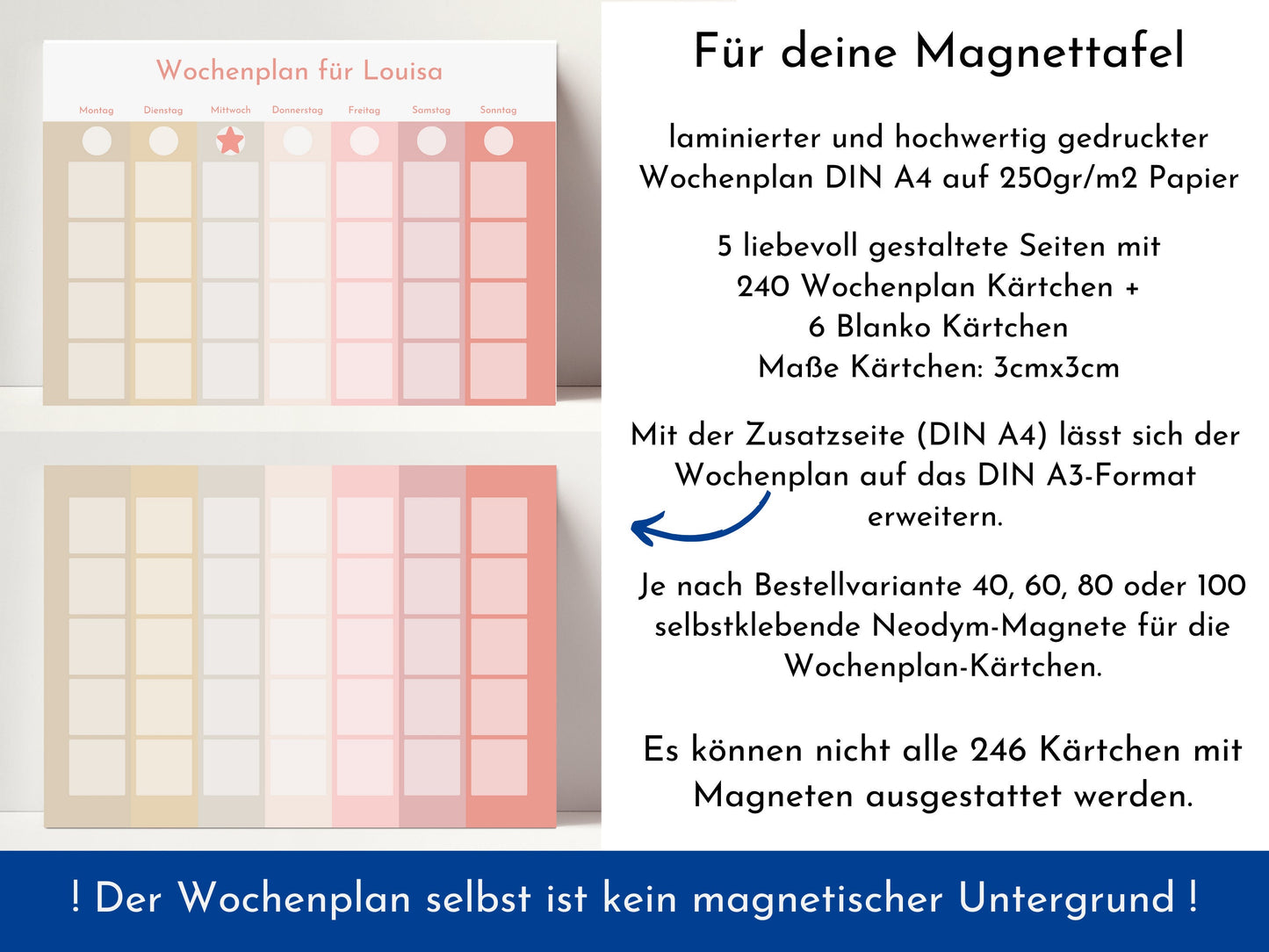 Personalisierter Magnetboard Wochenplan "Erdbeer Haselnuss" für Kinder, 246 Routine Karten, Magnet, Montessori Routineplan Familie Nordstern