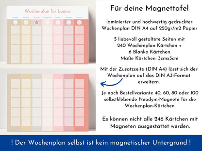 Personalisierter Magnetboard Wochenplan "Erdbeer Haselnuss" für Kinder, 246 Routine Karten, Magnet, Montessori Routineplan Familie Nordstern