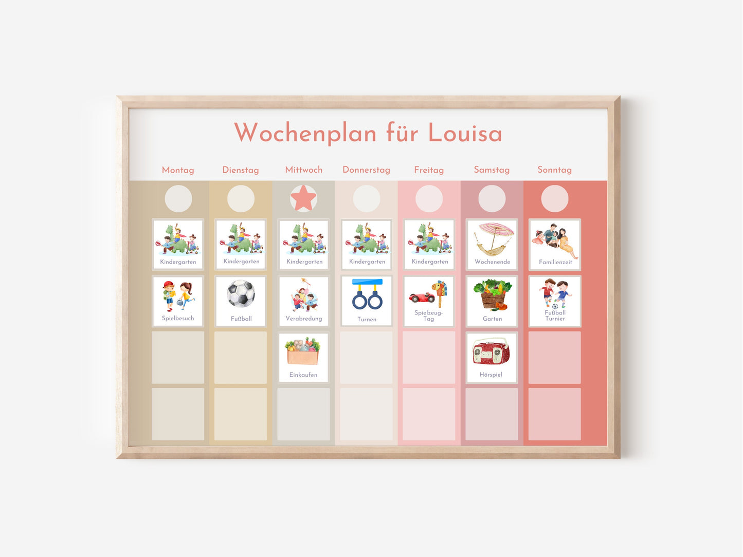 Personalisierter Magnetboard Wochenplan "Erdbeer Haselnuss" für Kinder, 246 Routine Karten, Magnet, Montessori Routineplan Familie Nordstern