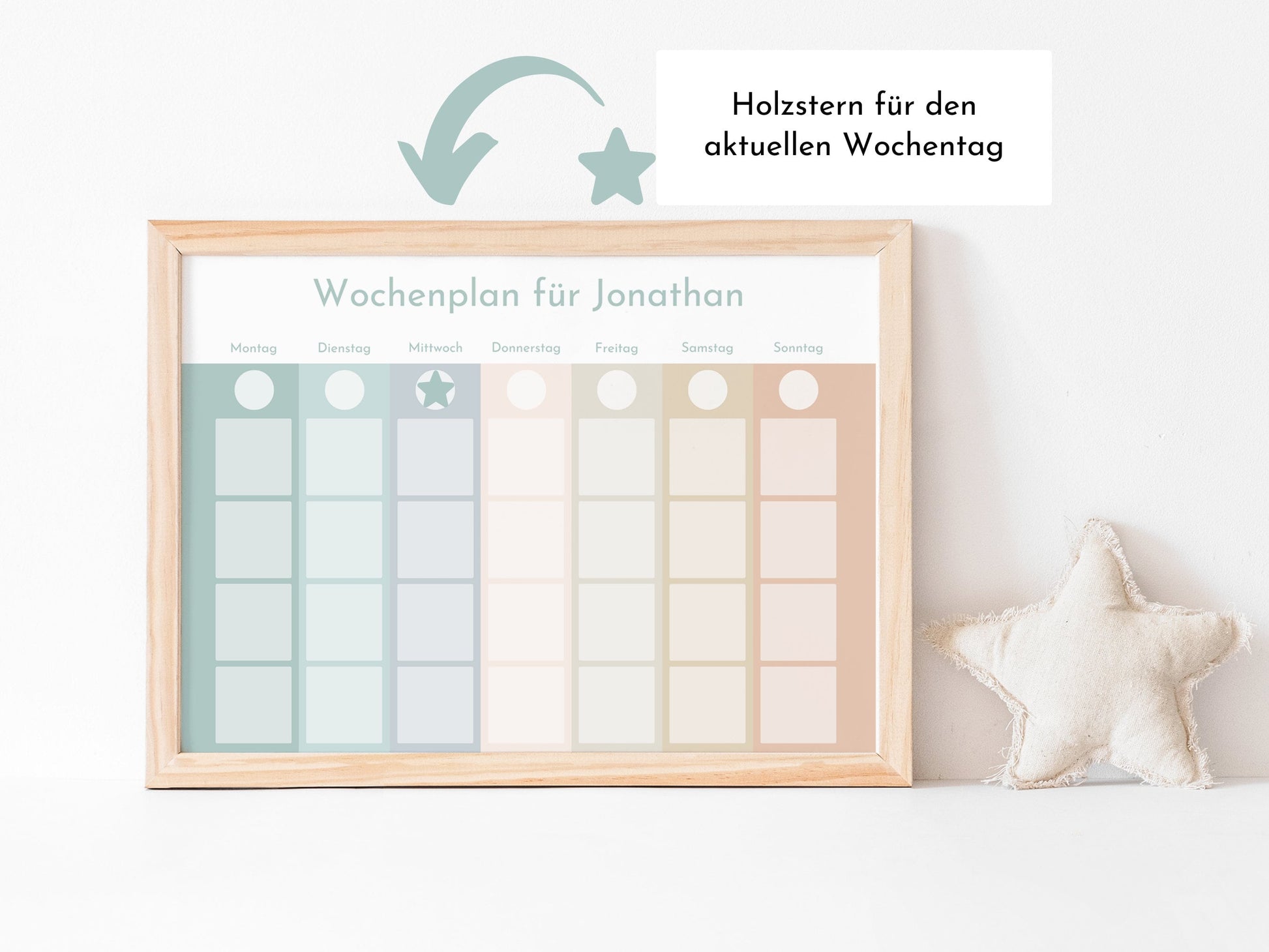 Personalisierter Magnetboard Wochenplan "Salbei Haselnuss" für Kinder, 246 Routine Karten, Magnet, Montessori Routineplan Familie Nordstern