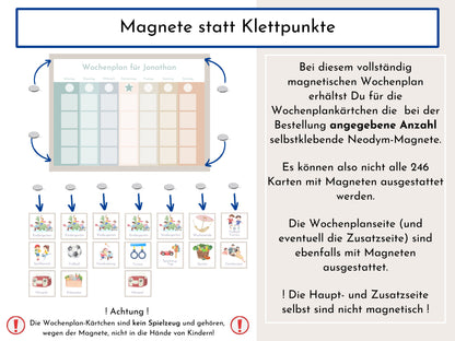 Personalisierter Magnetboard Wochenplan "Salbei Haselnuss" für Kinder, 246 Routine Karten, Magnet, Montessori Routineplan Familie Nordstern