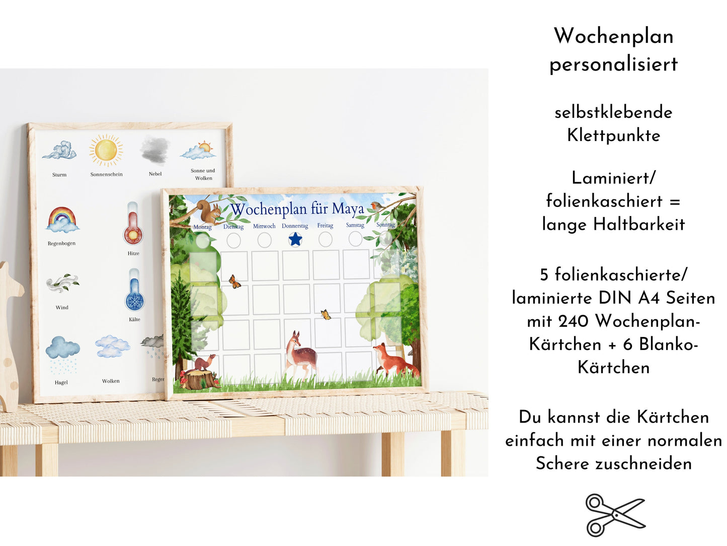 Personalisierter Wochenplan "Wald und Wiese" mit 246 Routine Karten für Kinder, magnetisch, Montessori Routineplan von Familie Nordstern