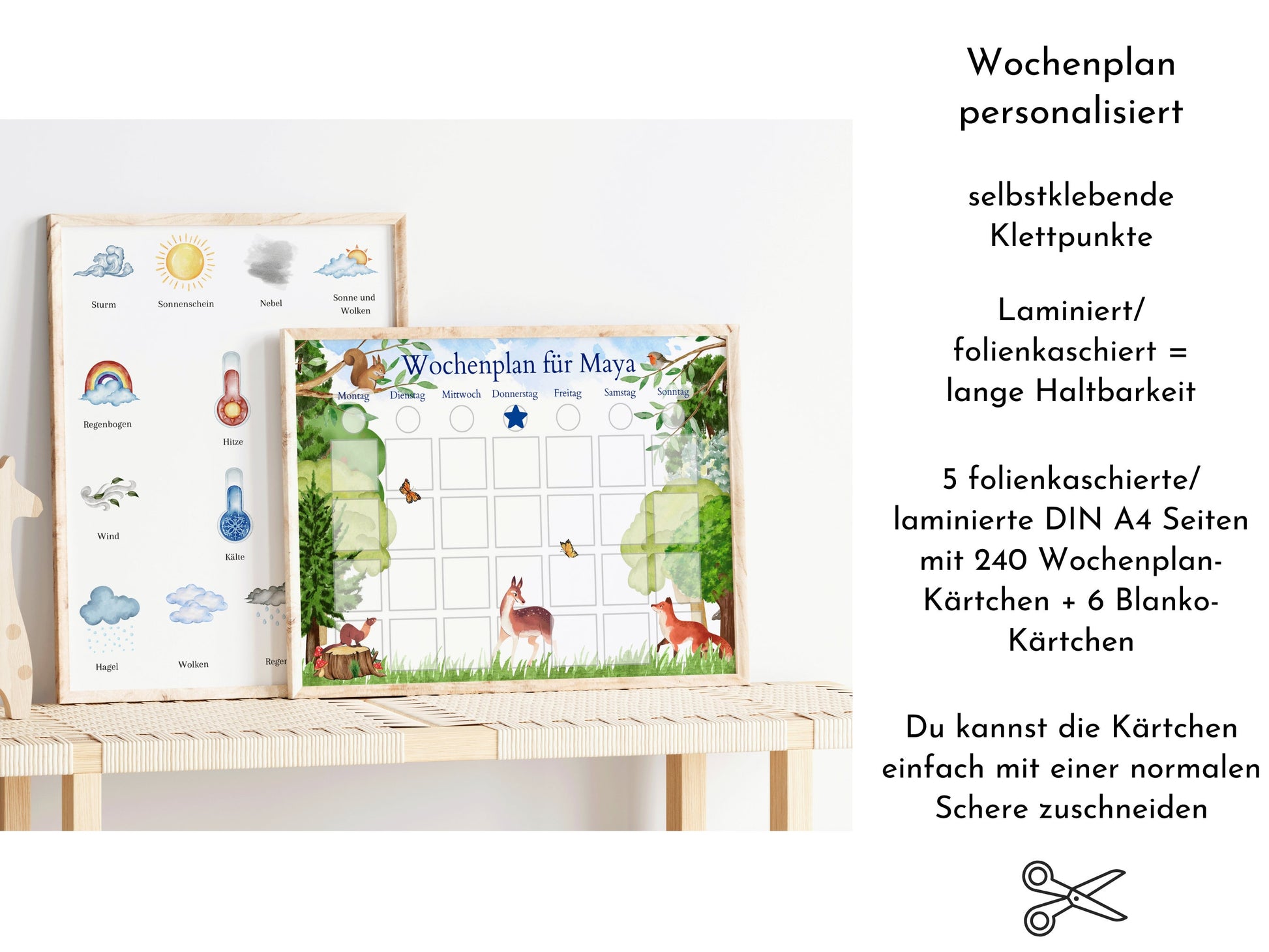 Personalisierter Wochenplan "Wald und Wiese" mit 246 Routine Karten für Kinder, magnetisch, Montessori Routineplan von Familie Nordstern