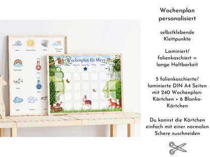 Personalisierter Wochenplan "Wald und Wiese" mit 246 Routine Karten für Kinder, magnetisch, Montessori Routineplan von Familie Nordstern