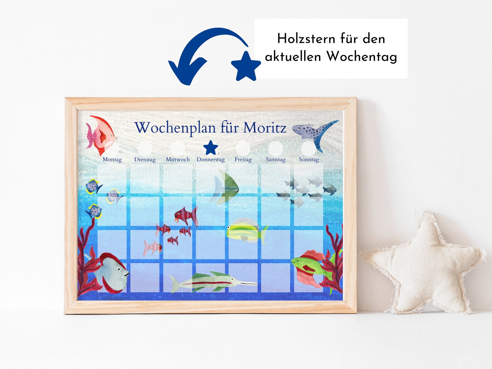 Wochenplan "Aquarium" mit Name personalisiert, 246 Routine Karten, laminiert magnetisch Klett, Routineplan für Kinder und Jugendliche