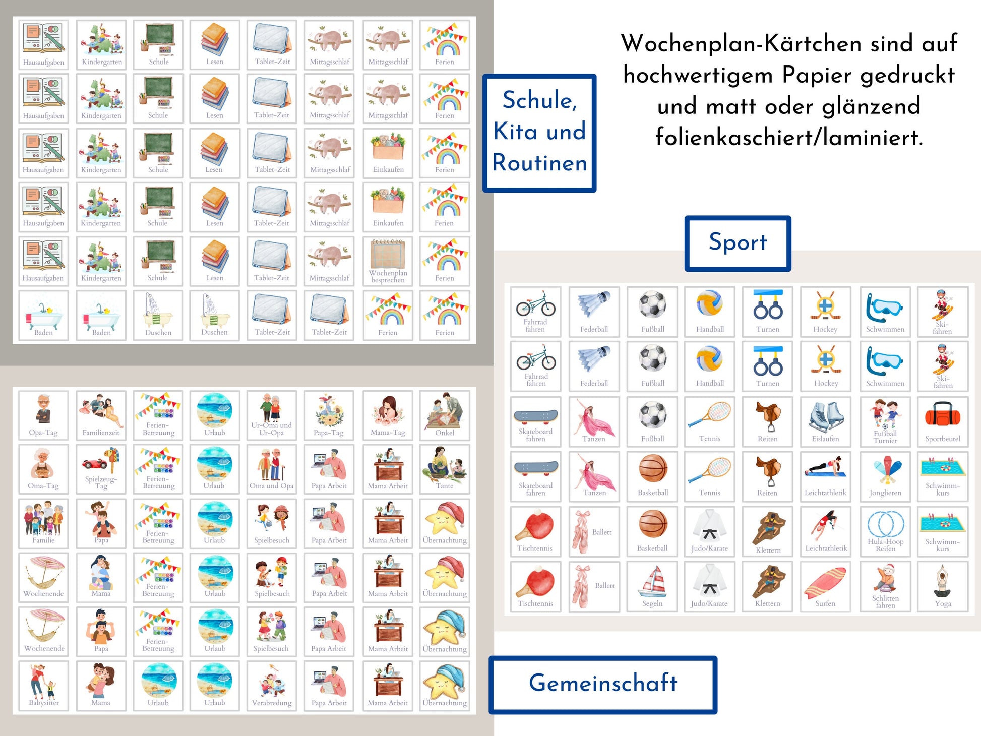 Wochenplan "Aquarium" mit Name personalisiert, 246 Routine Karten, laminiert magnetisch Klett, Routineplan für Kinder und Jugendliche