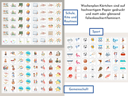 Wochenplan "Aquarium" mit Name personalisiert, 246 Routine Karten, laminiert magnetisch Klett, Routineplan für Kinder und Jugendliche