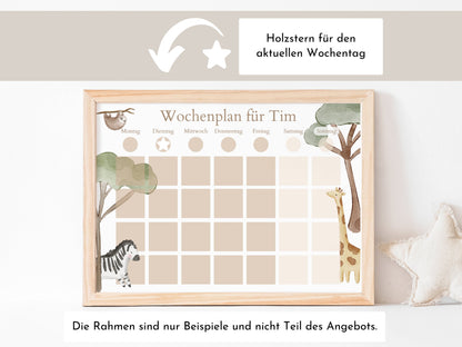 Magnetboard Wochenplan "Boho Jungle" personalisiert für Kinder, 246 Routine Karten, Magnete, Montessori Routineplan von Familie Nordstern