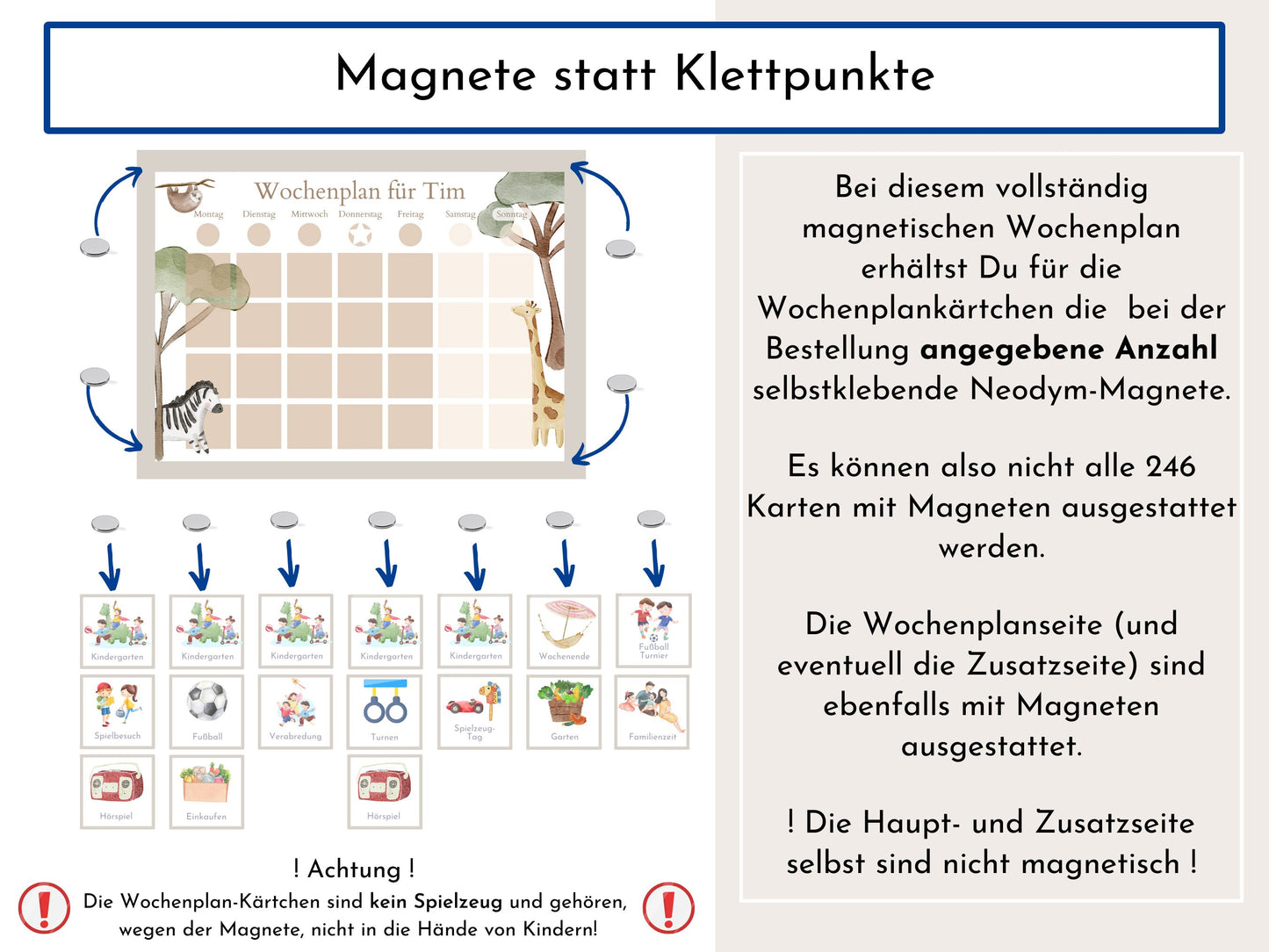 Magnetboard Wochenplan "Boho Jungle" personalisiert für Kinder, 246 Routine Karten, Magnete, Montessori Routineplan von Familie Nordstern