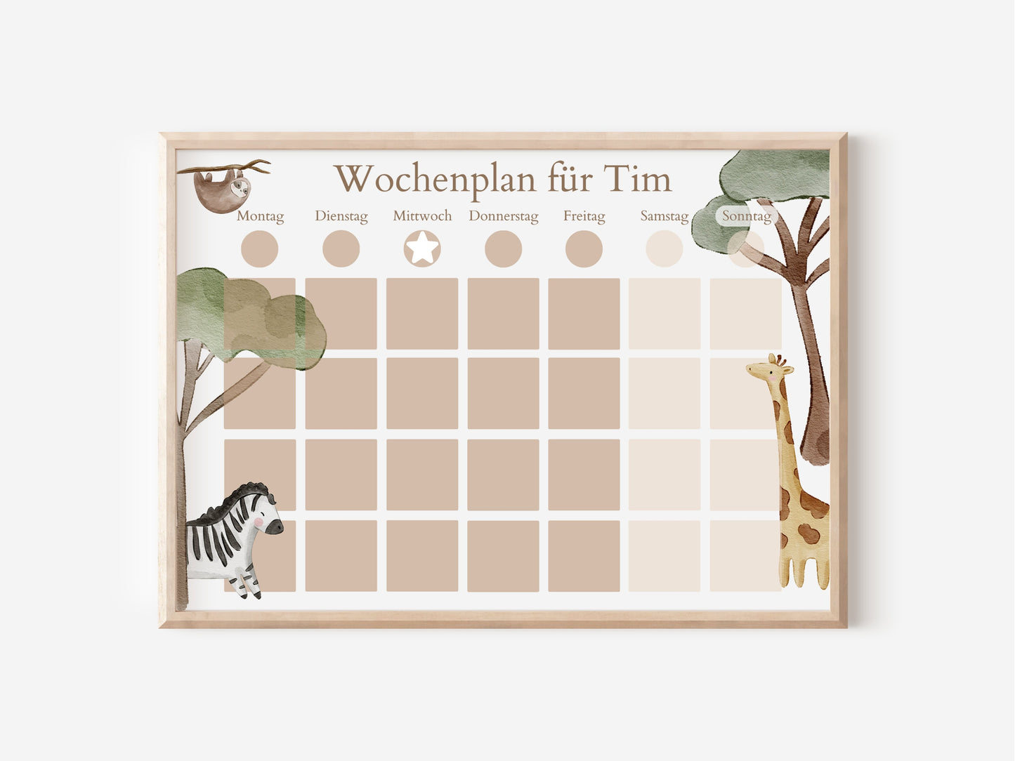 Magnetboard Wochenplan "Boho Jungle" personalisiert für Kinder, 246 Routine Karten, Magnete, Montessori Routineplan von Familie Nordstern