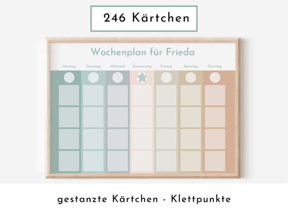 Wochenplan "Salbei und Haselnuss" mit Name personalisiert, 246 Routine Karten, laminiert magnetisch, Routineplan für Kinder und Jugendliche