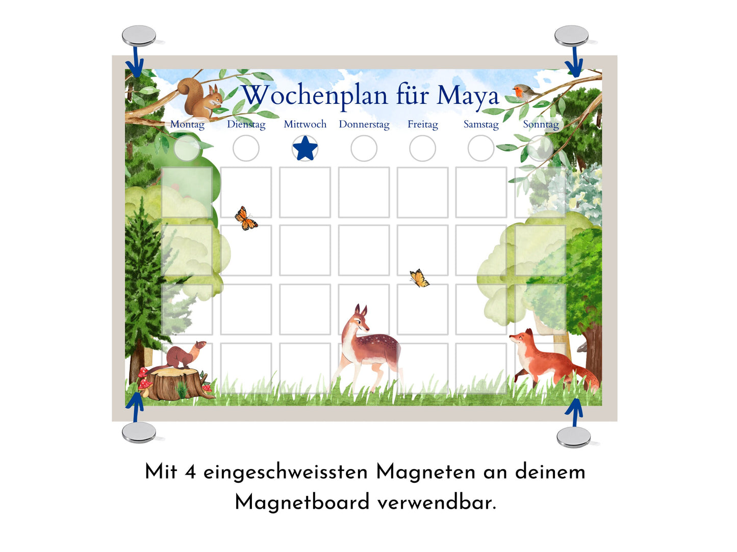 Personalisierter Wochenplan "Wald und Wiese" mit 246 Routine Karten für Kinder, magnetisch, Montessori Routineplan von Familie Nordstern