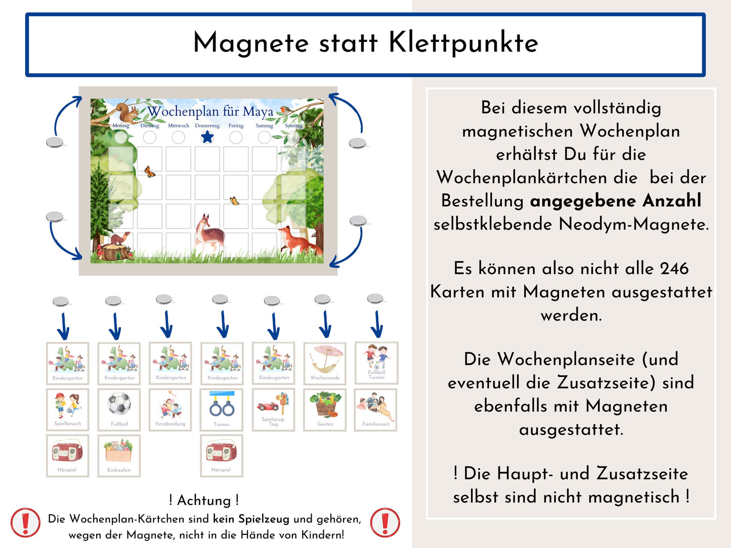 Magnetboard Wochenplan "Wald und Wiese" für Kinder, 246 Routine Karten, Bildkarten, Magneten, Montessori Routineplan von Familie Nordstern