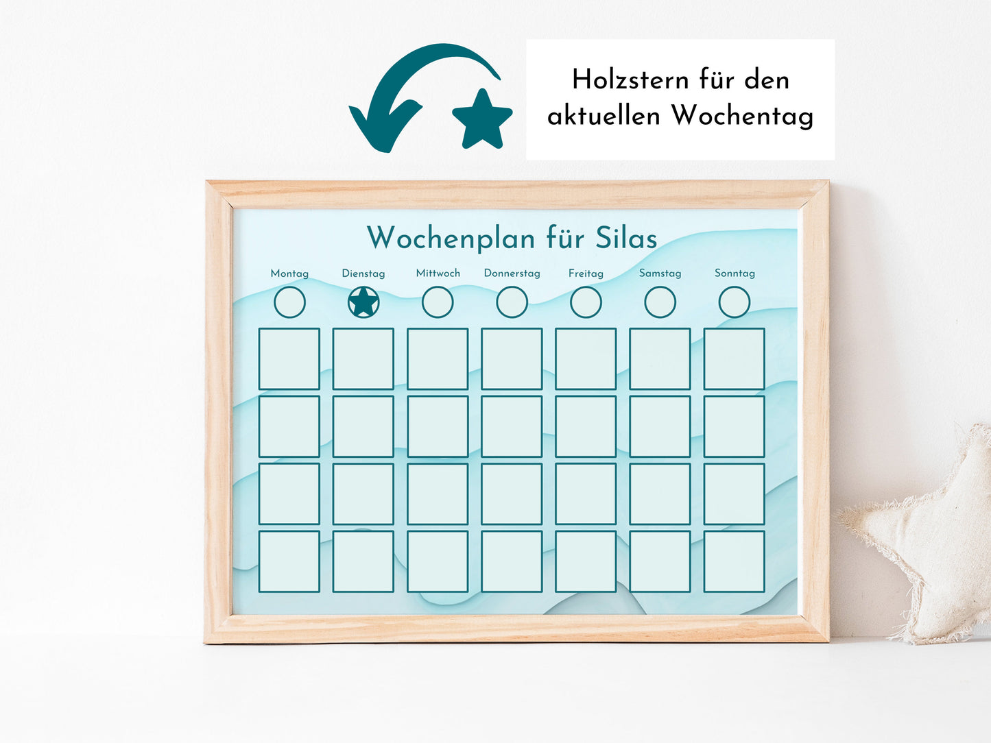 Wochenplan "Aquamarin" mit Name personalisiert, 246 Routine Karten, laminiert magnetisch Klett, Routineplan für Kinder und Jugendliche