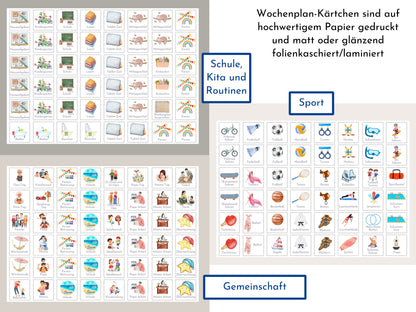 Wochenplan "Aquamarin" mit Name personalisiert, 246 Routine Karten, laminiert magnetisch Klett, Routineplan für Kinder und Jugendliche