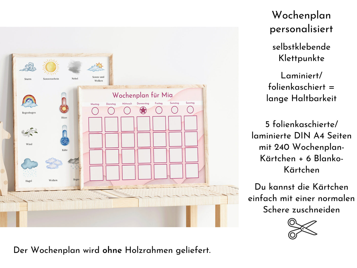 Wochenplan "Turmalin" mit Name personalisiert, 246 Routine Karten, laminiert magnetisch Klett, Routineplan für Kinder und Jugendliche