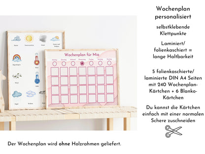 Wochenplan "Turmalin" mit Name personalisiert, 246 Routine Karten, laminiert magnetisch Klett, Routineplan für Kinder und Jugendliche