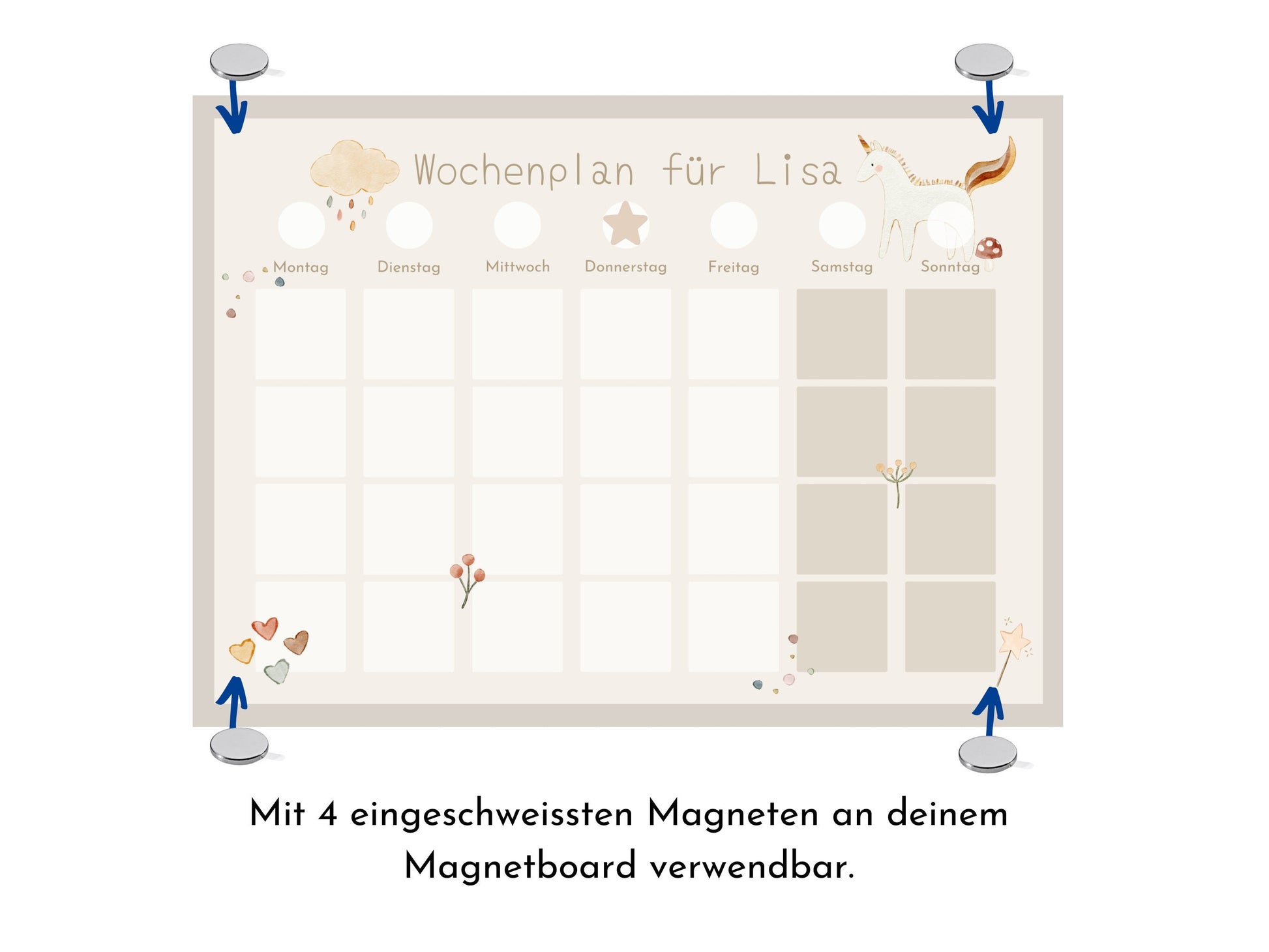 Personalisierter Wochenplan "Einhorn und Wolke", 246 Routine Karten, Routineplan für Kinder, Montessori Wochenroutine Familie Nordstern