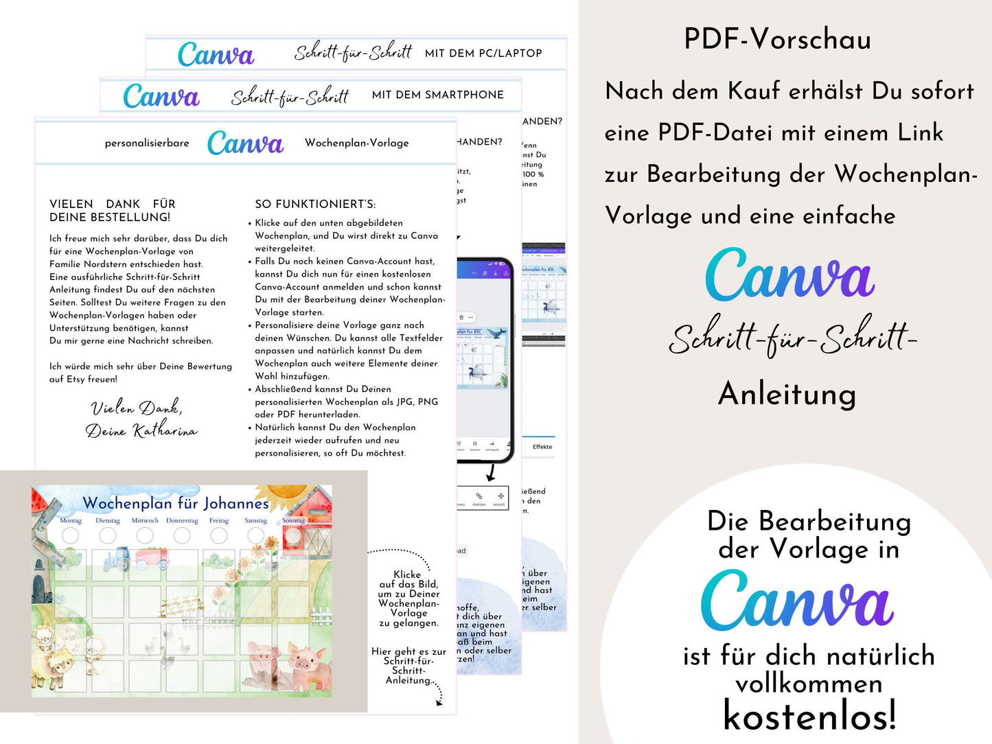 Wochenplan "Bauernhof" für Kinder, 288 Routine Karten, Canva-Vorlage und PDF Sofort-Download, Routineplan nach Montessori