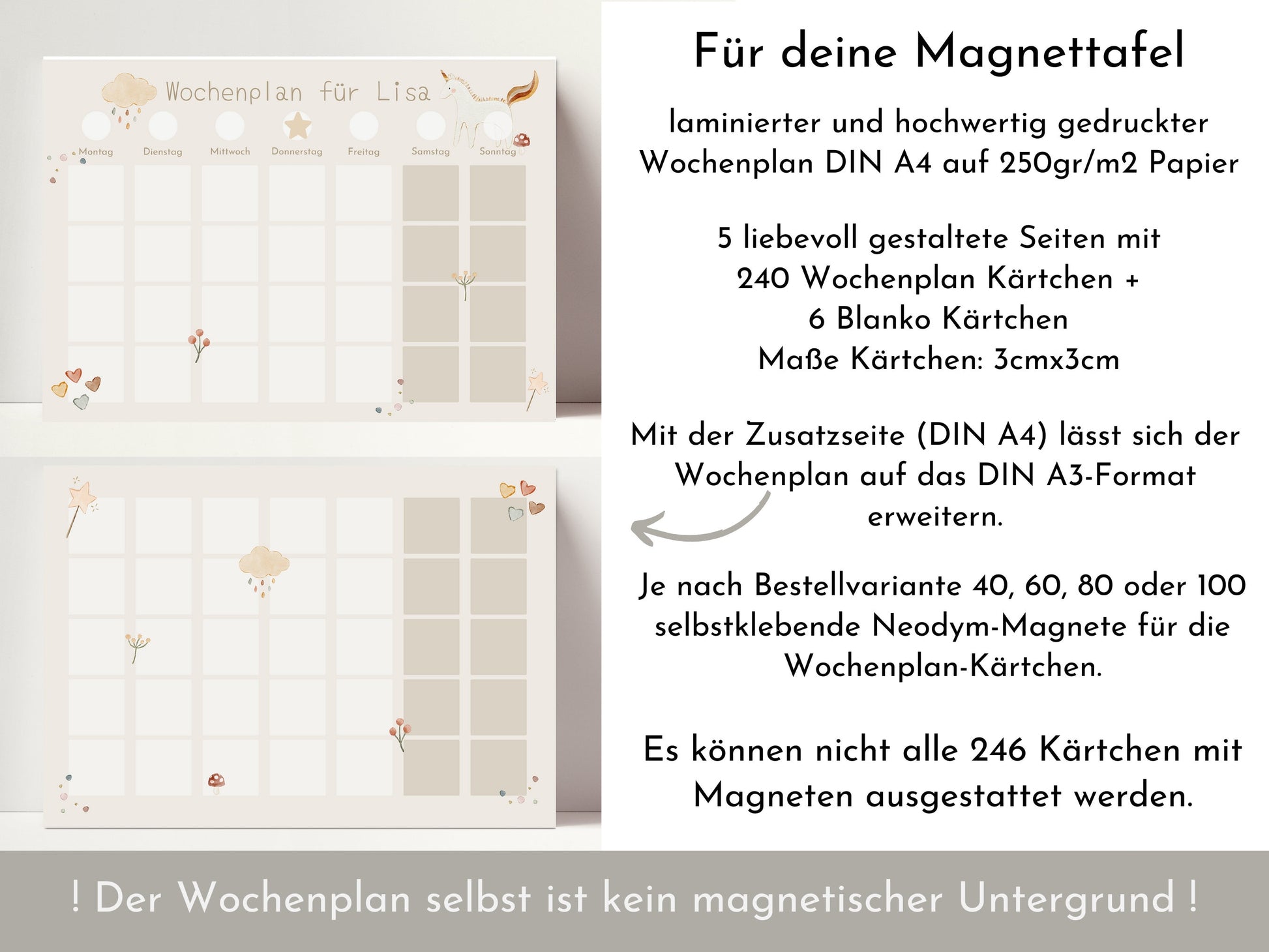 Magnetboard Wochenplan "Traum" personalisiert für Kinder, 246 Routine Karten, Neodym-Magnete, Montessori Routineplan von Familie Nordstern