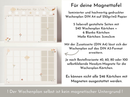 Magnetboard Wochenplan "Traum" personalisiert für Kinder, 246 Routine Karten, Neodym-Magnete, Montessori Routineplan von Familie Nordstern