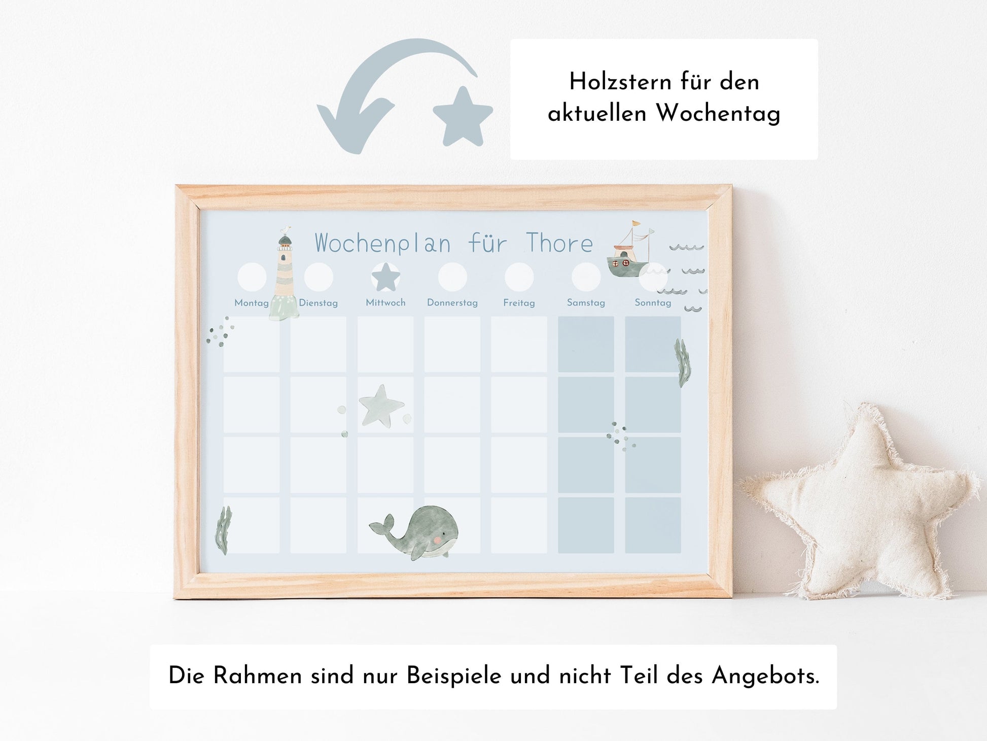 Magnetboard Wochenplan "Seaside" personalisiert für Kinder, 246 Routine Karten, Neodym-Magnete, Montessori Routineplan von Familie Nordstern