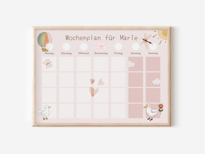 Wochenplan "Schmetterlinge" mit Name personalisiert, 246 Routine Karten, laminiert magnetisch Klett, Routineplan für Kinder und Jugendliche