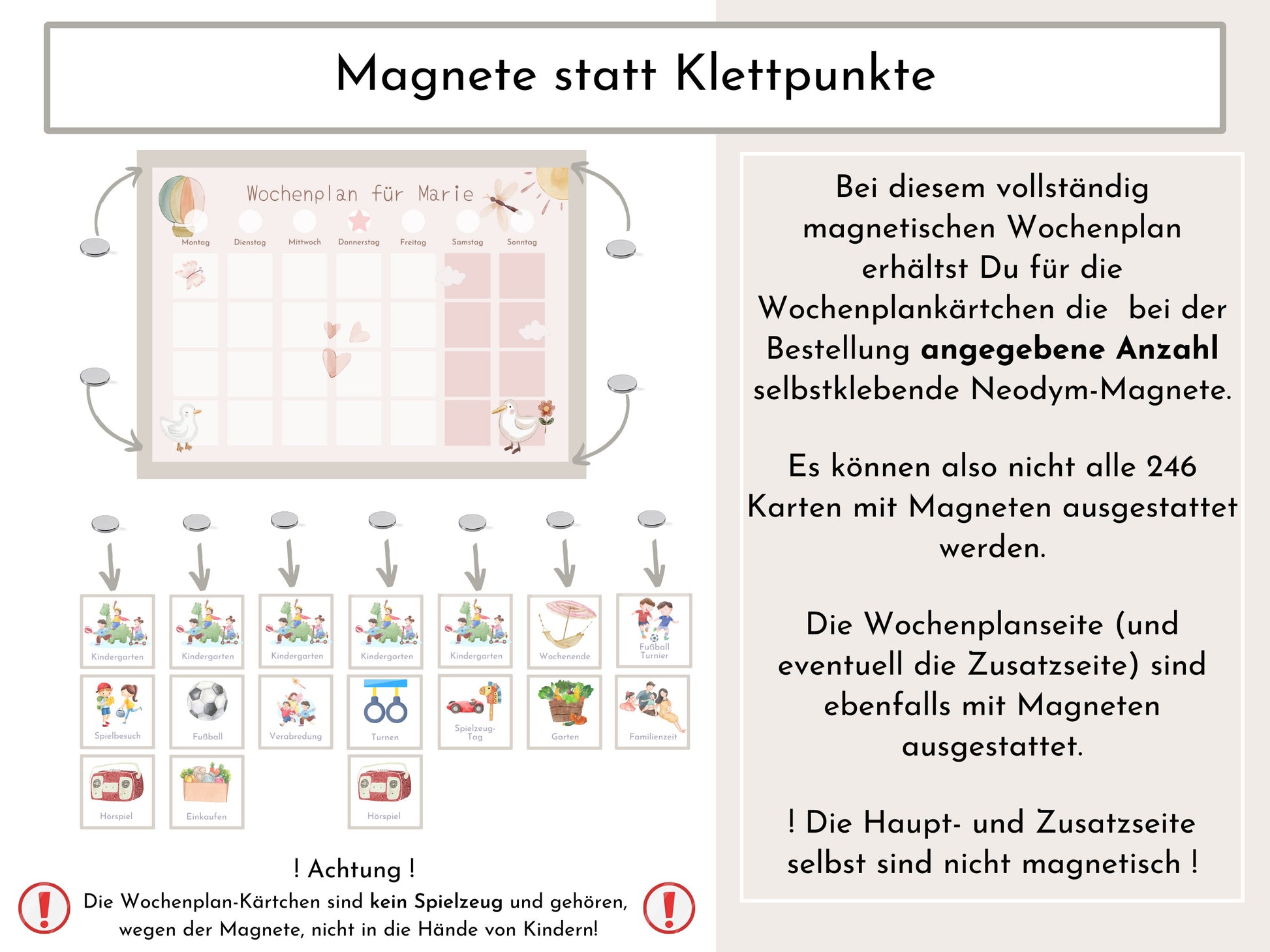 Magnetboard Wochenplan "Schmetterlinge" personalisiert für Kinder, 246 Routine Karten, Magnete, Montessori Routineplan von Familie Nordstern