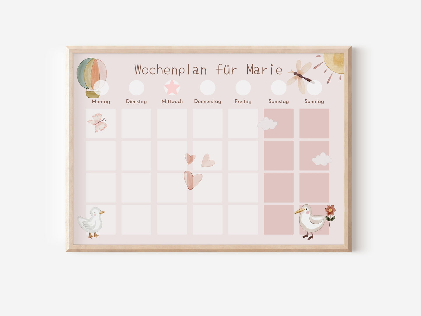 Magnetboard Wochenplan "Schmetterlinge" personalisiert für Kinder, 246 Routine Karten, Magnete, Montessori Routineplan von Familie Nordstern