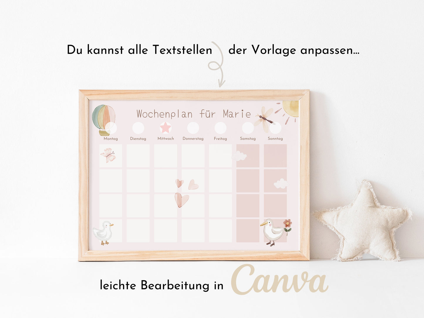 Wochenplan "Schmetterlinge" für Kinder, 288 Routine Karten, Canva-Vorlage und PDF Sofort-Download, Routineplan nach Montessori