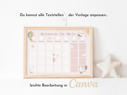 Wochenplan "Schmetterlinge" für Kinder, 288 Routine Karten, Canva-Vorlage und PDF Sofort-Download, Routineplan nach Montessori