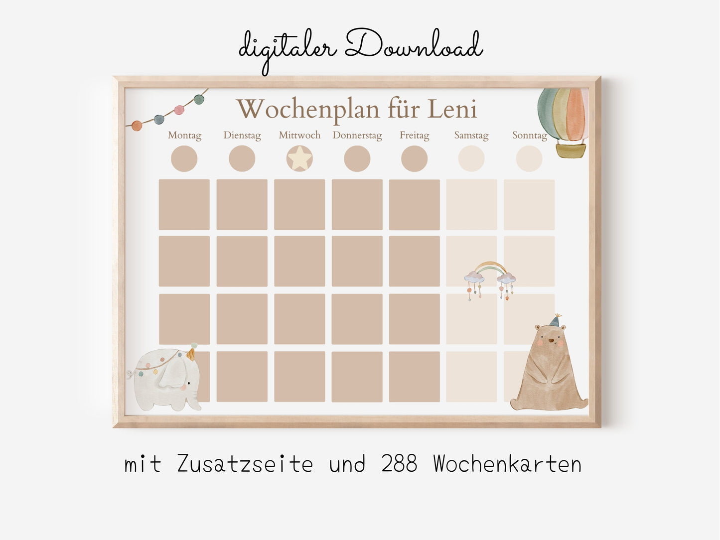 Wochenplan "Boho Doodles" für Kinder, 288 Routine Karten, Canva-Vorlage und PDF Sofort-Download, Routineplan nach Montessori