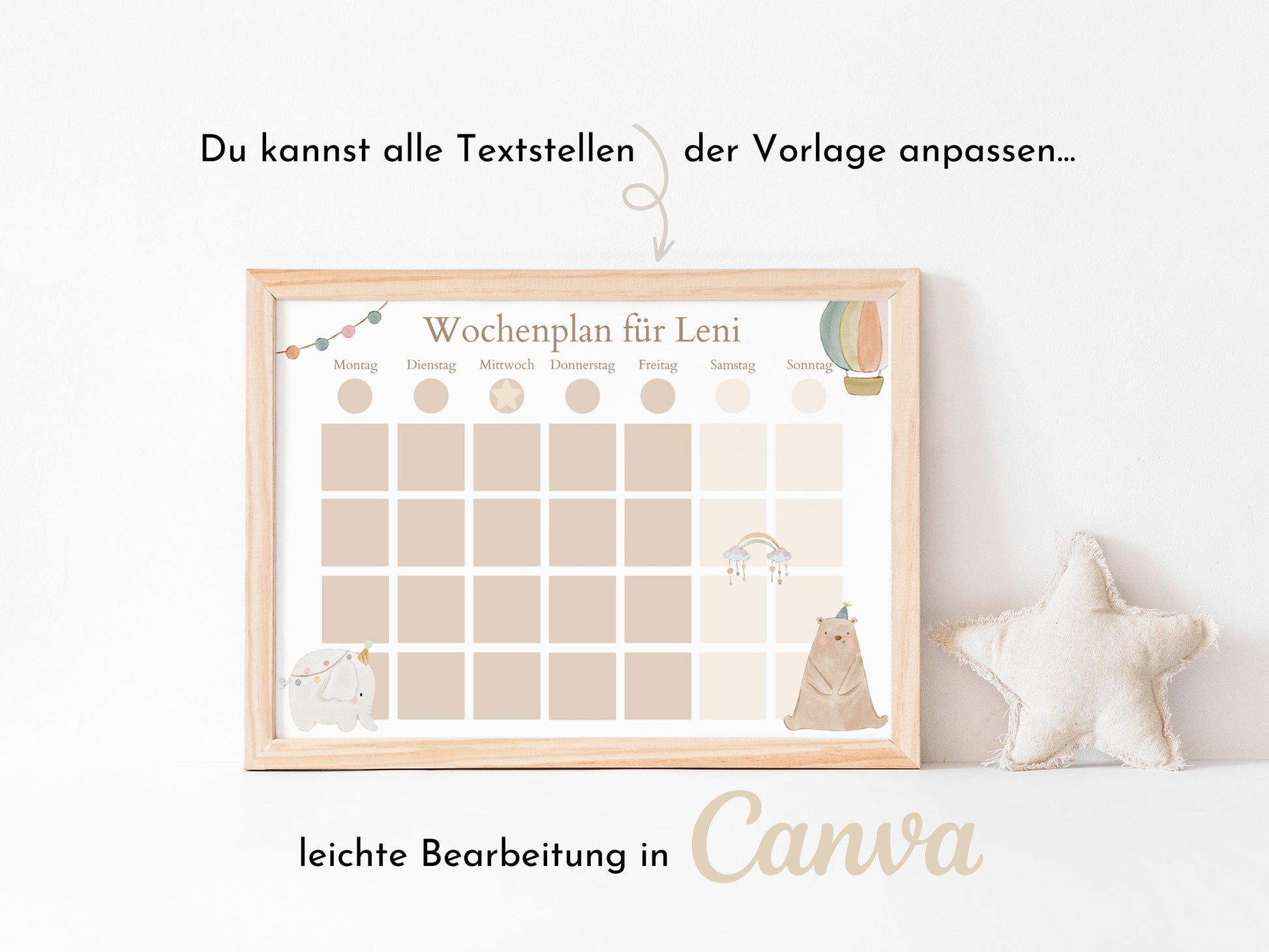 Wochenplan "Boho Doodles" für Kinder, 288 Routine Karten, Canva-Vorlage und PDF Sofort-Download, Routineplan nach Montessori