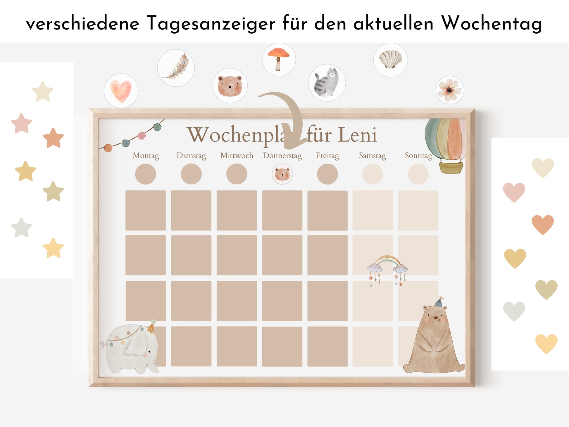 Wochenplan "Boho Doodles" für Kinder, 288 Routine Karten, Canva-Vorlage und PDF Sofort-Download, Routineplan nach Montessori