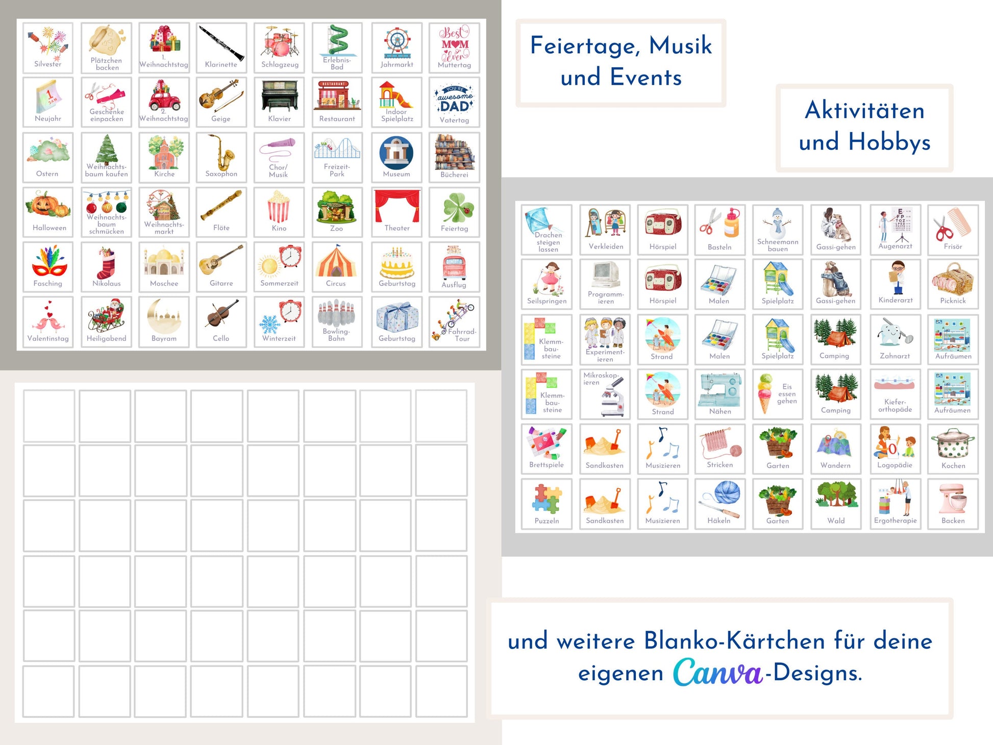 Wochenplan "Boho Doodles" für Kinder, 288 Routine Karten, Canva-Vorlage und PDF Sofort-Download, Routineplan nach Montessori