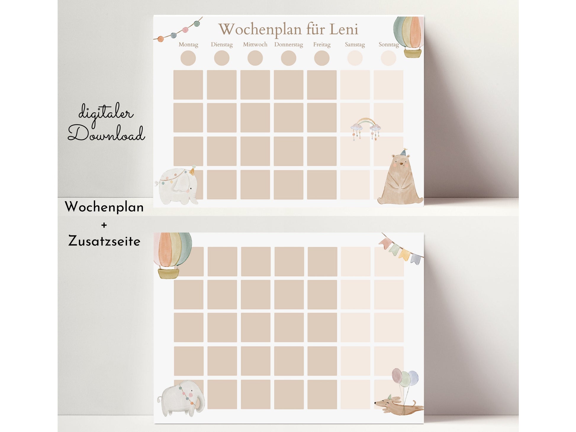 Wochenplan "Boho Doodles" für Kinder, 288 Routine Karten, Canva-Vorlage und PDF Sofort-Download, Routineplan nach Montessori