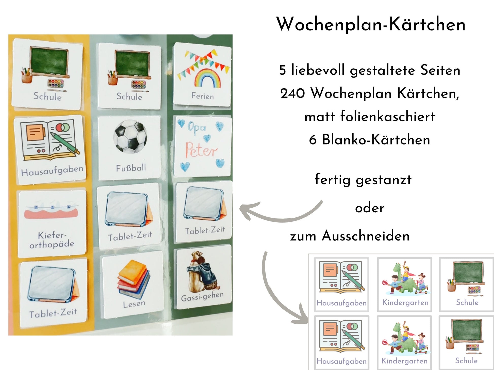 246 Wochenkärtchen, Aktivitätskarten, Wochenplan Kärtchen, Routine Karten nach Montessori, kompatibel mit Wochenplänen von Familie Nordstern